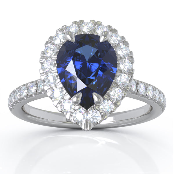 14K White Gold 8x6MM Blue Sapphire & Diamond Ring (0.35 Ct, G-H Color, I1-I2 Clarity)