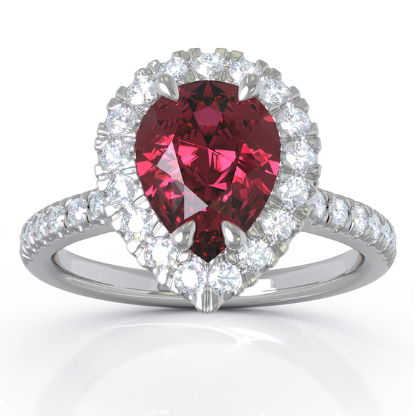 14K White Gold 8x6MM Ruby & Diamond Ring (0.35 Ct, G-H Color, I1-I2 Clarity)