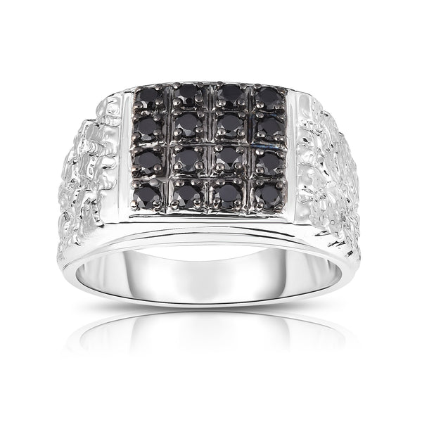 14K White Gold Black Diamond (0.53 Ct, I1-I2 Clarity, Black Color) Men's Ring