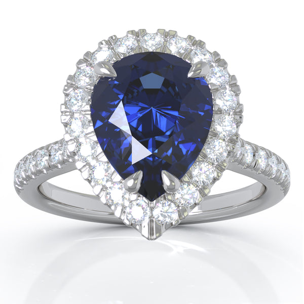 14K White Gold 9x7MM Blue Sapphire & Diamond Ring (0.44 Ct, G-H Color, I1-I2 Clarity)
