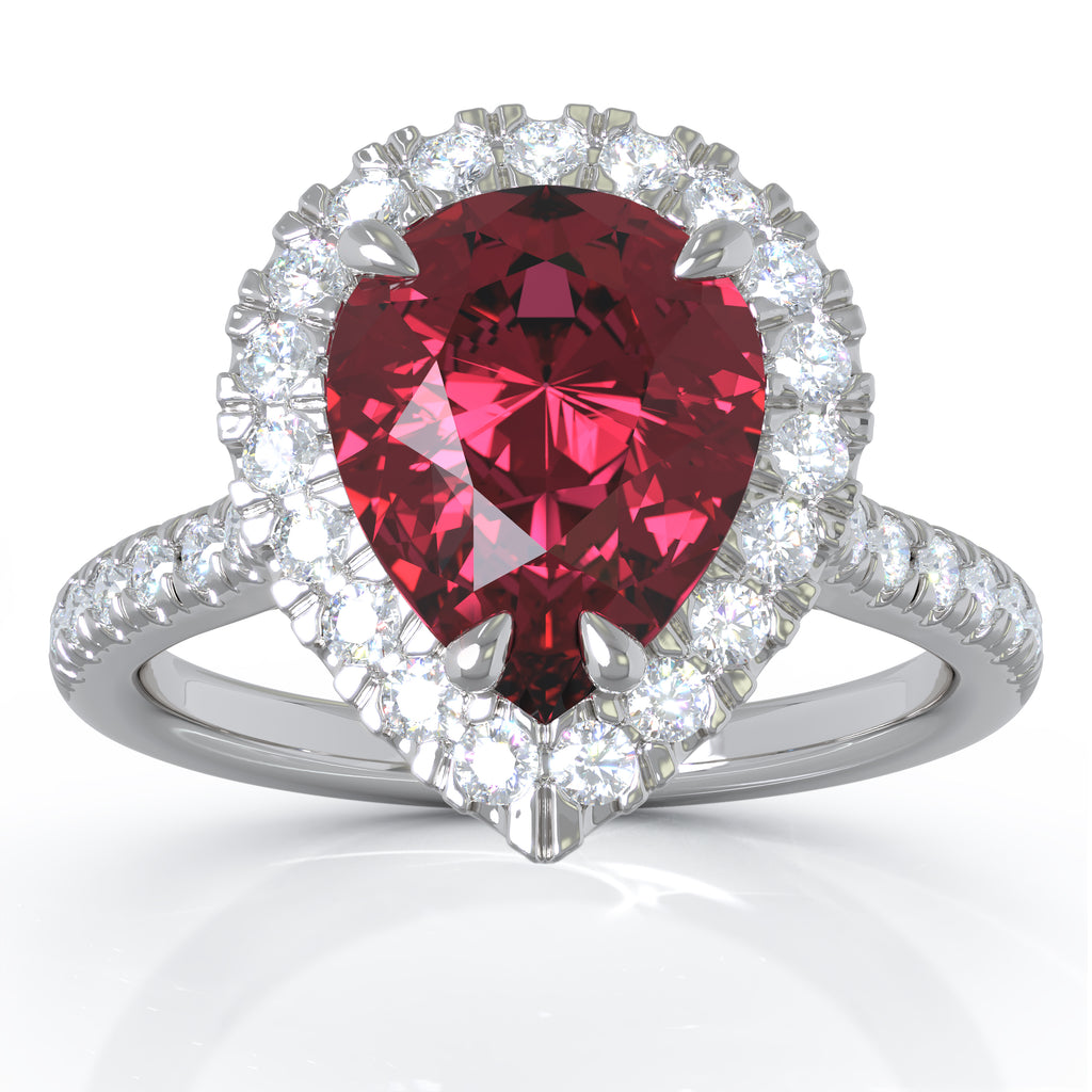 14K White Gold 9x7MM Ruby & Diamond Ring (0.44 Ct, G-H Color, I1-I2 Clarity)