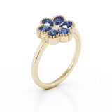 14K Gold Blue Sapphire & Diamond Cluster Flower Ring Special
