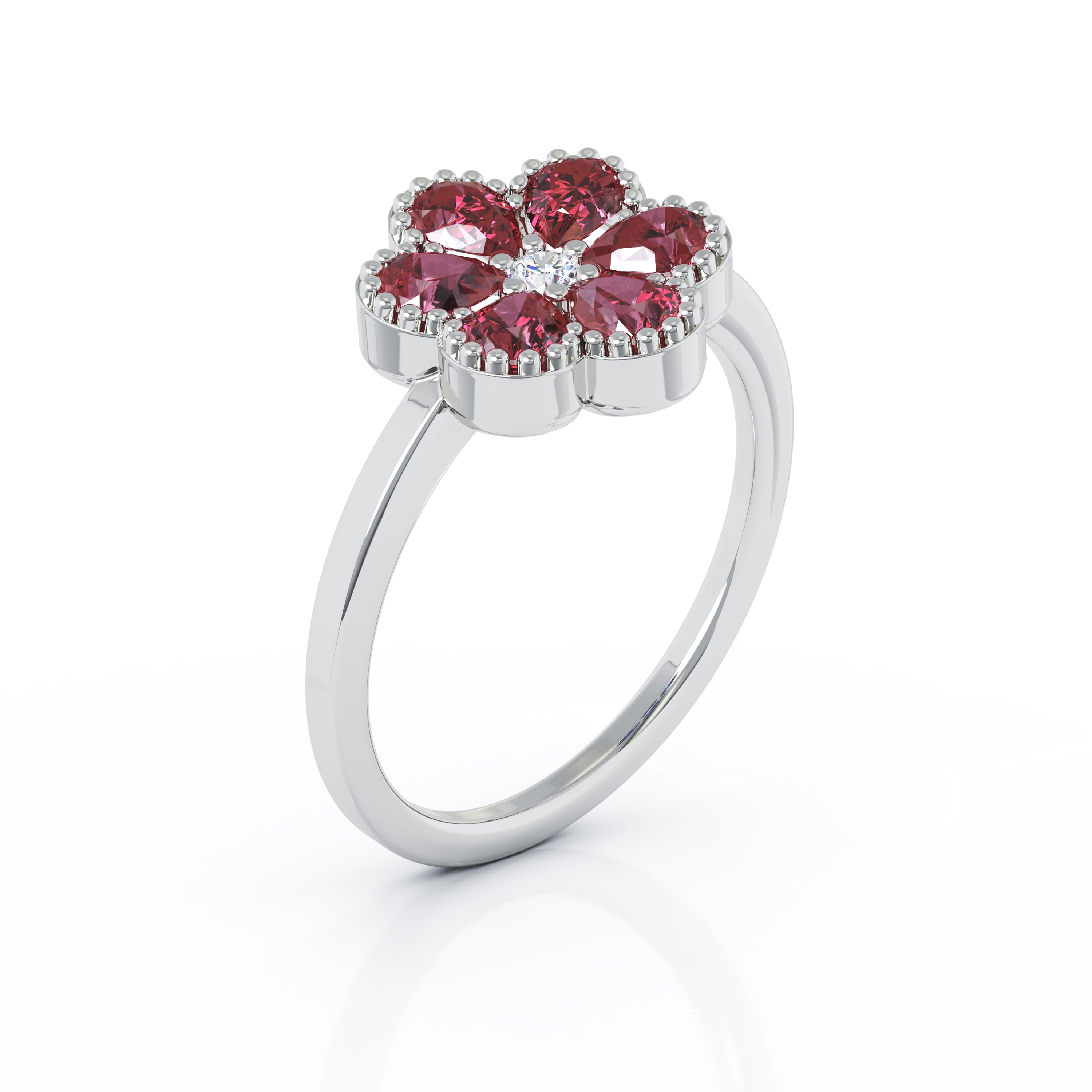 Ruby & Diamond Flower Ring in 14K Gold