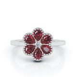 14K Gold Ruby & Diamond Cluster Flower Ring Special