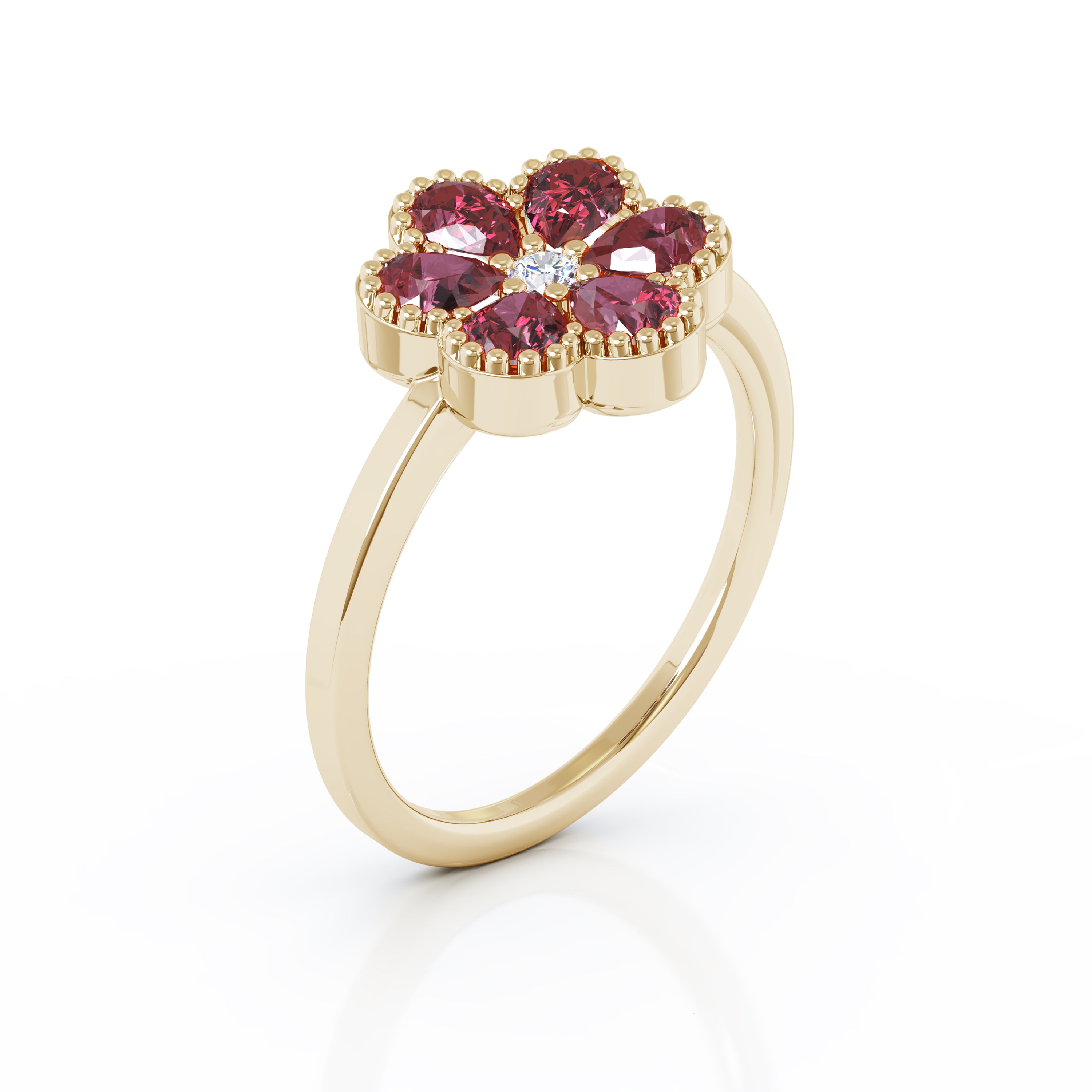 Ruby & Diamond Flower Ring in 14K Gold