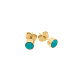 14K Gold Turquoise Stud Earrings (4 MM; Round Cut; Bezel Setting)