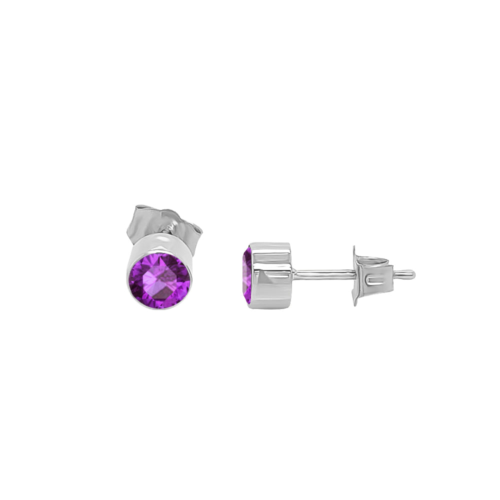 4MM Round Amethyst Stud Earrings in 14K Gold