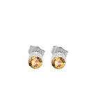 14K Gold Citrine Stud Earrings (4 MM; Round Cut; Bezel Setting)