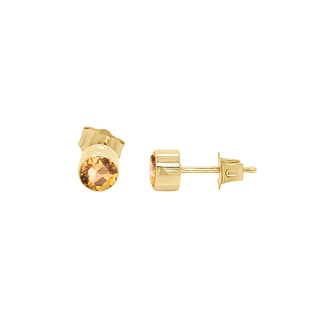 4MM Round Citrine Stud Earrings in 14K Gold