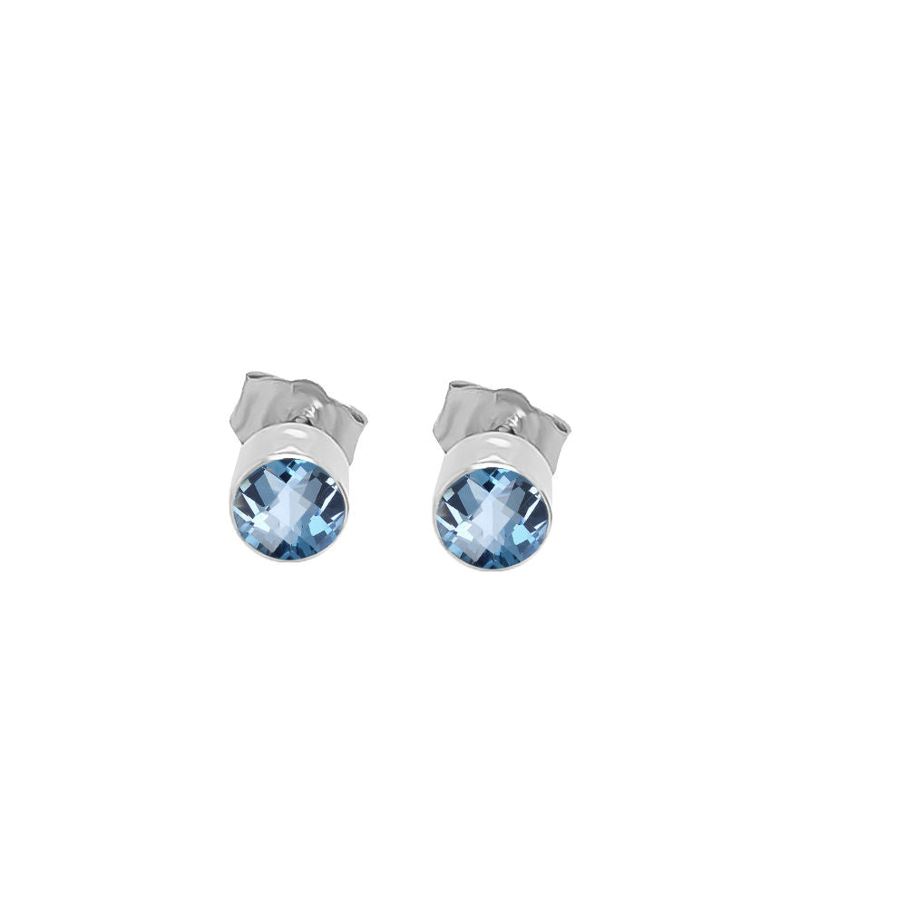 4MM Round London Blue Topaz Stud Earrings in 14K Gold