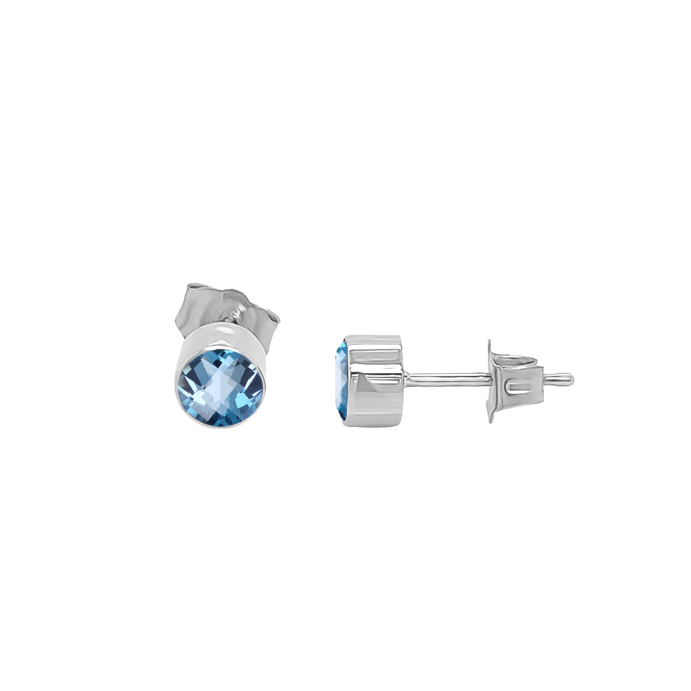 4MM Round London Blue Topaz Stud Earrings in 14K Gold