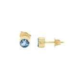 14K Gold London Blue Topaz Stud Earrings (4 MM; Round Cut; Bezel Setting)