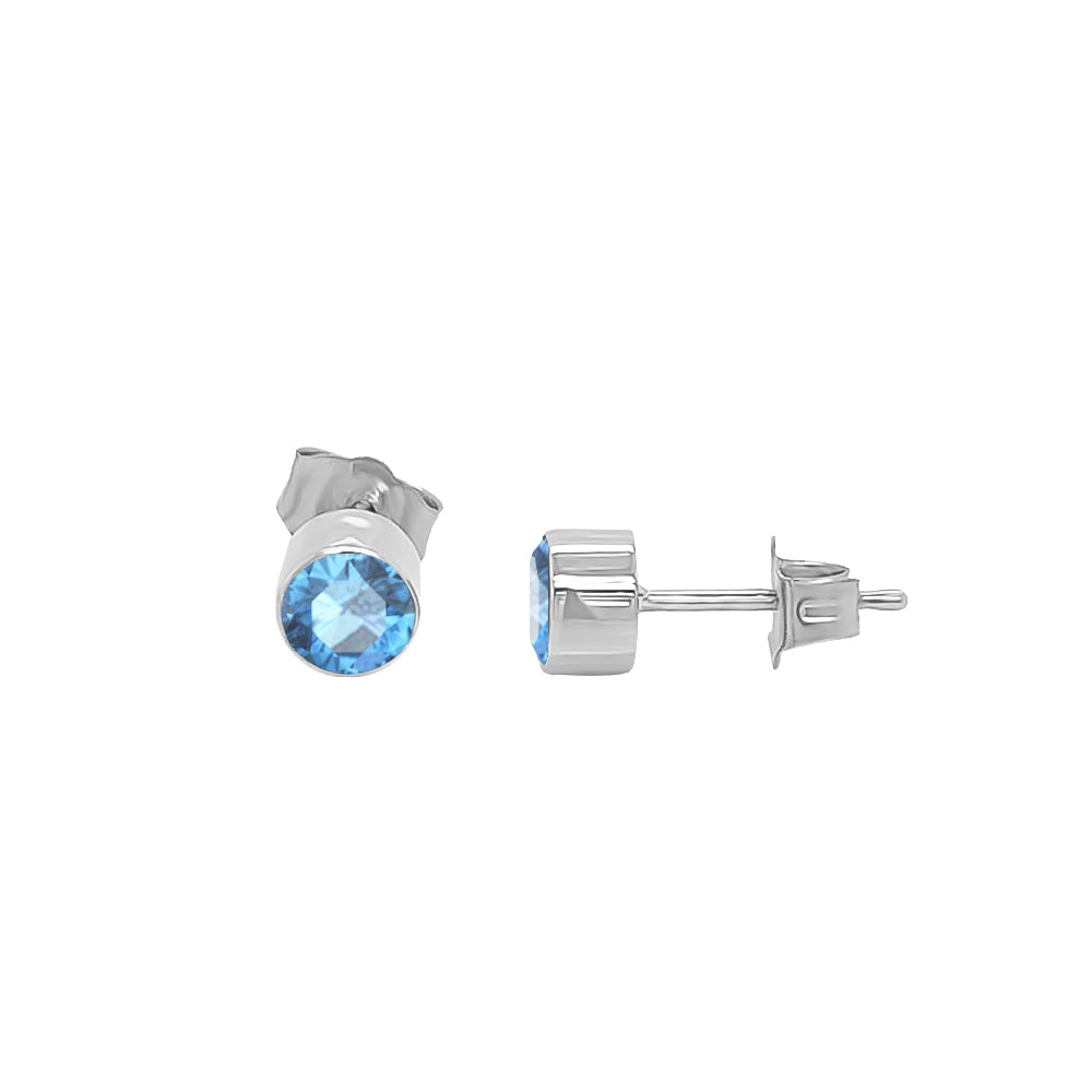 4MM Round Swiss Blue Topaz Stud Earrings in 14K Gold