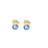 14K Gold Swiss Blue Topaz Stud Earrings (4 MM; Round Cut; Bezel Setting)