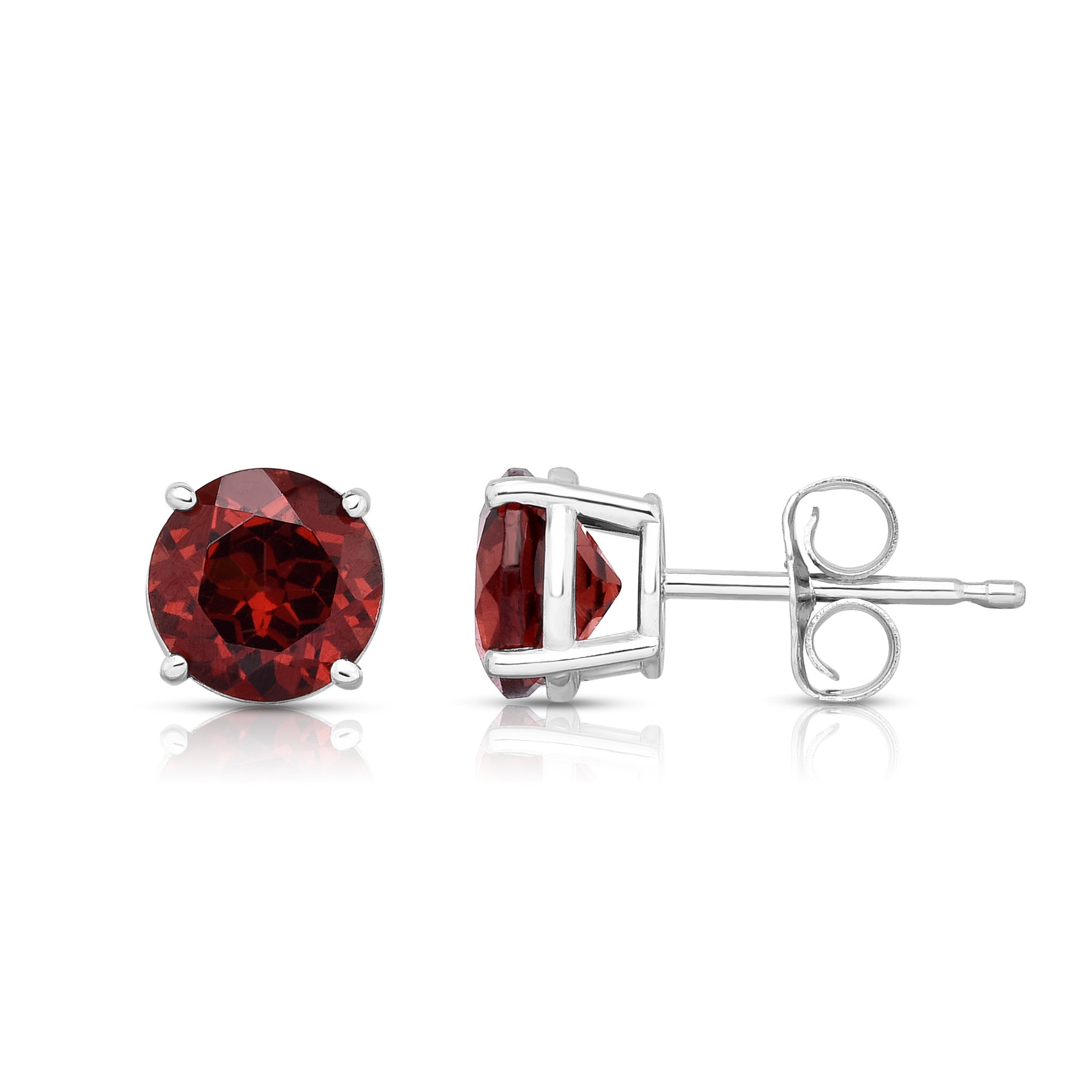 6MM Round Garnet Stud Earrings in 14K White Gold