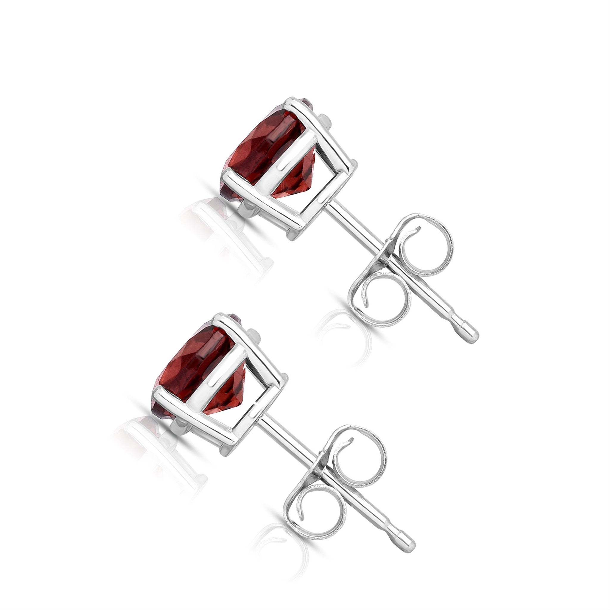 6MM Round Garnet Stud Earrings in 14K White Gold