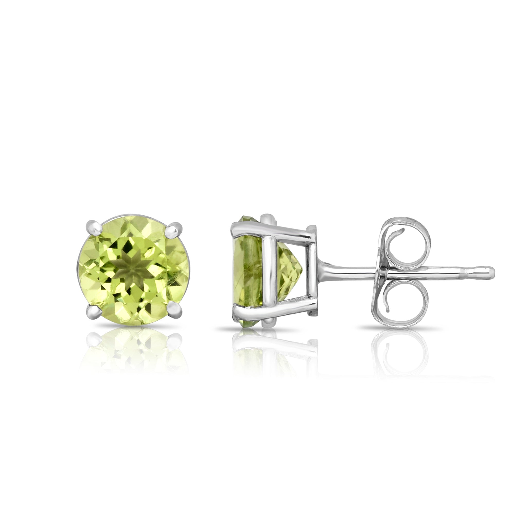 6MM Round Peridot Stud Earrings in 14K White Gold